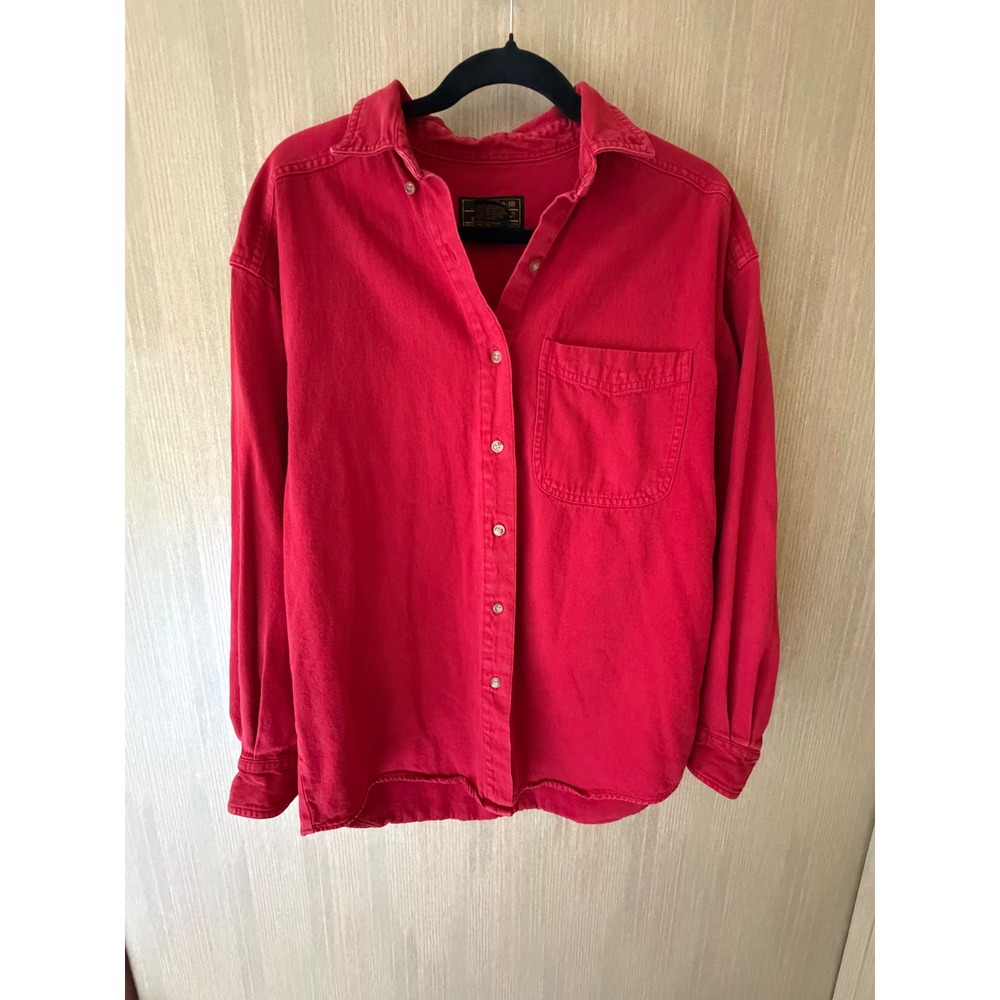 Eddie Bauer Vintage Shirt Mens Red 100% Cotton Long Sleeve Button Up Pocket